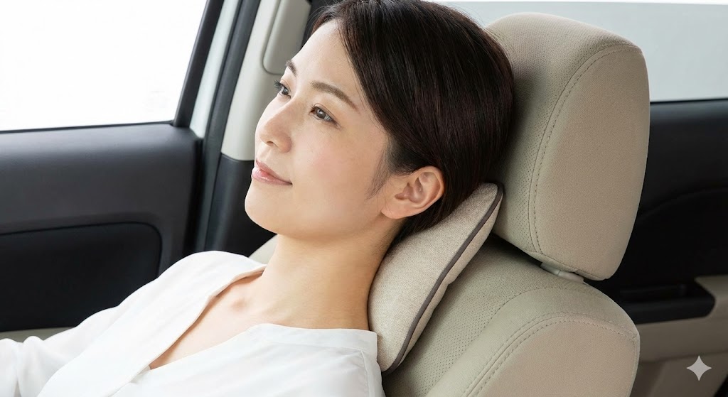 【車・レンタカー】リクライニングした際の「首の浮き」を埋め、体圧を分散させる