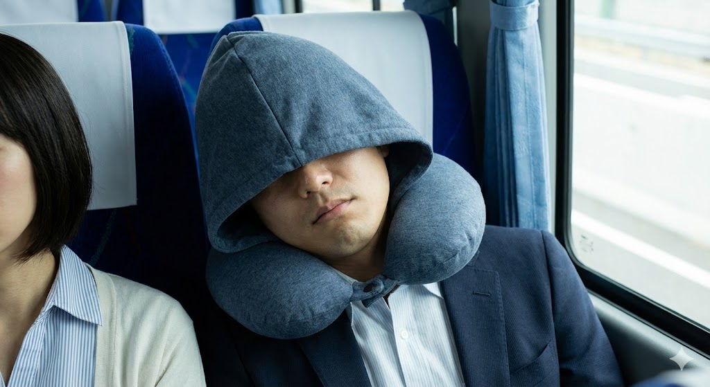 【高速バス・電車】狭い座席で「隣の席に頭が倒れる」のを防ぎ、人目を気にせず熟睡