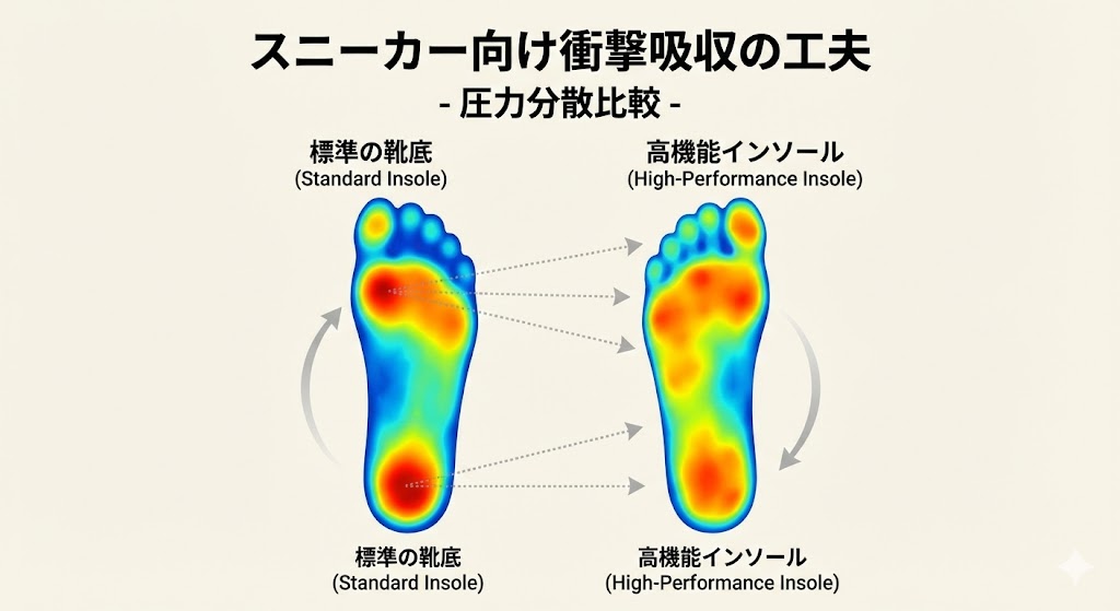 スニーカー向け衝撃吸収の工夫