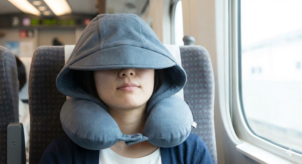 周囲の視線をシャットアウト！集中して眠れる「フード・シェード付き」