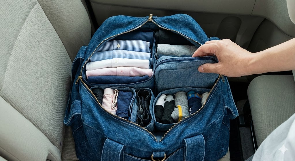 デニムバッグ内の「ゾーン分け」と現実的な整理術
