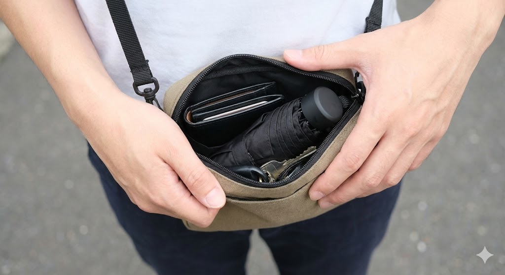 超軽量カーボン傘：バッグに入れていることを忘れるほどの携帯性