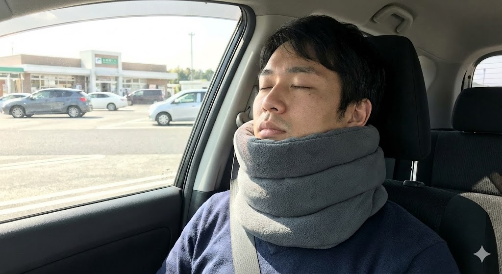 【ネックピロー型（巻くタイプ）】車内での使用に特化！圧倒的な固定力で首を守る