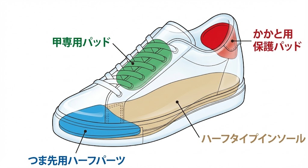 中敷きとパッドの合わせ技で微調整する