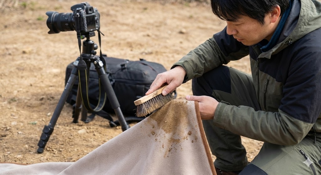 撮影現場での泥汚れに対する応急処置