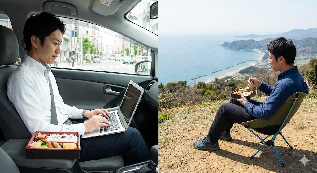 昼食：ハンドルテーブルで満喫する絶景ランチ