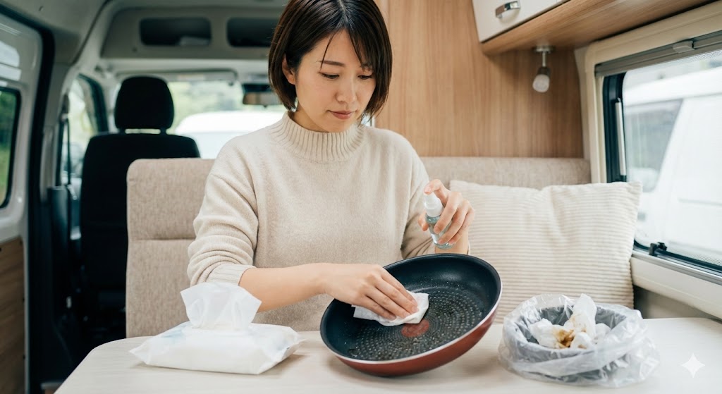 「スプレー＋ティッシュ」で洗い物ゼロを実現