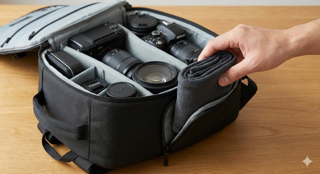 撮影機材でパンパンのバッグでもOK！「巻くタイプ」の携帯性