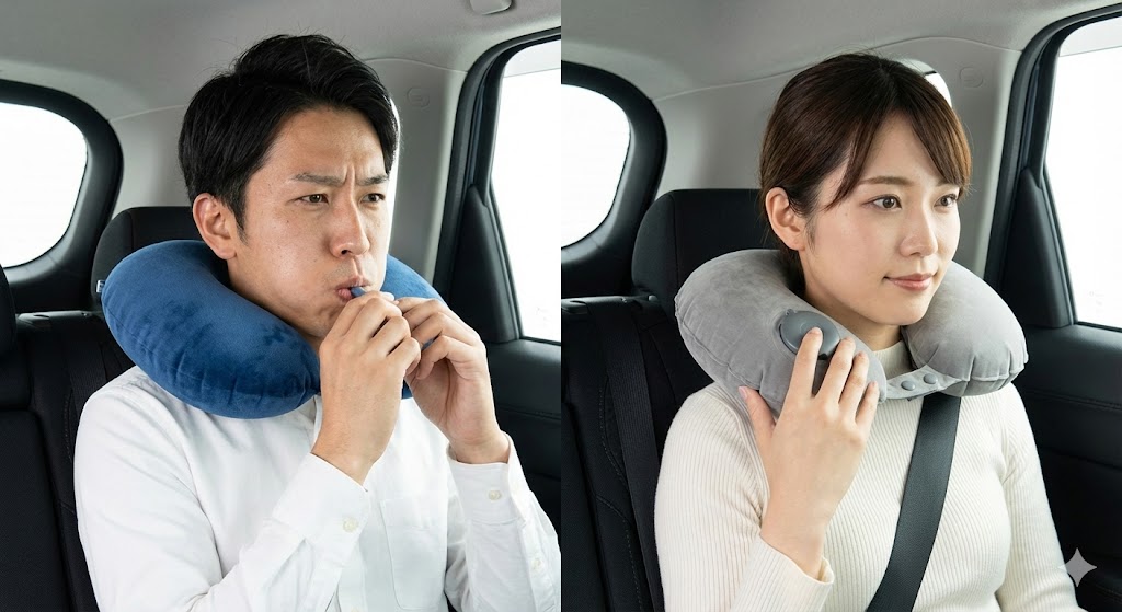 【膨らませ方】「口吹き」か「ポンプ式」か。車内での使い勝手を左右する