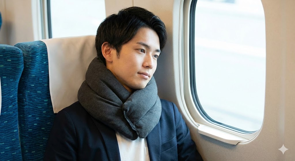 ① 究極のコンパクトさ。骨組み内蔵の「スカーフ・サポーター型」