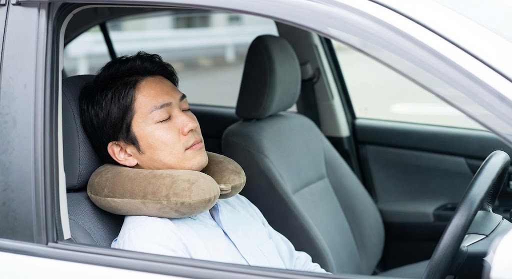 プロが教える裏技:運転席での仮眠は「前後逆」につけると首が安定する