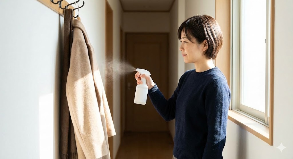 衣類用スプレー：アウターへの粉塵の付着を物理的に防ぐ