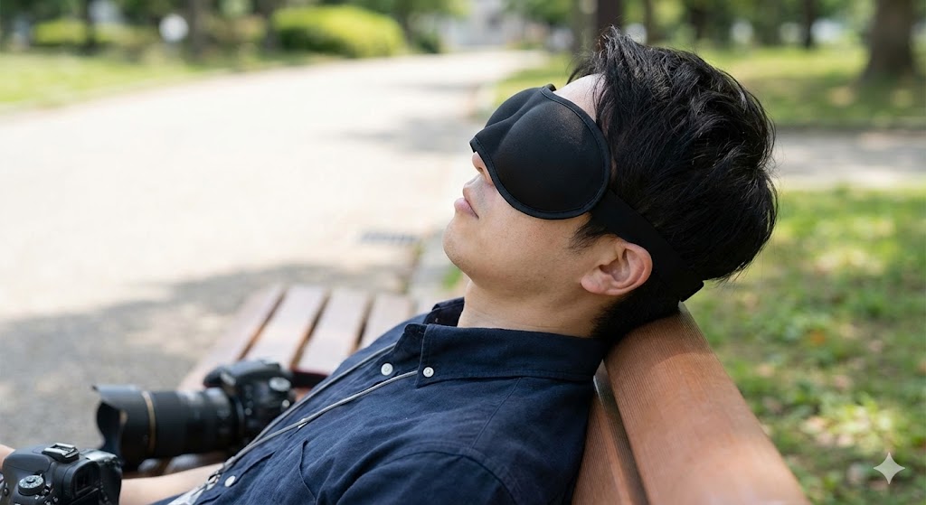 【3D立体型×低反発】まぶたに触れない解放感。撮影の合間の「15分仮眠」に最適