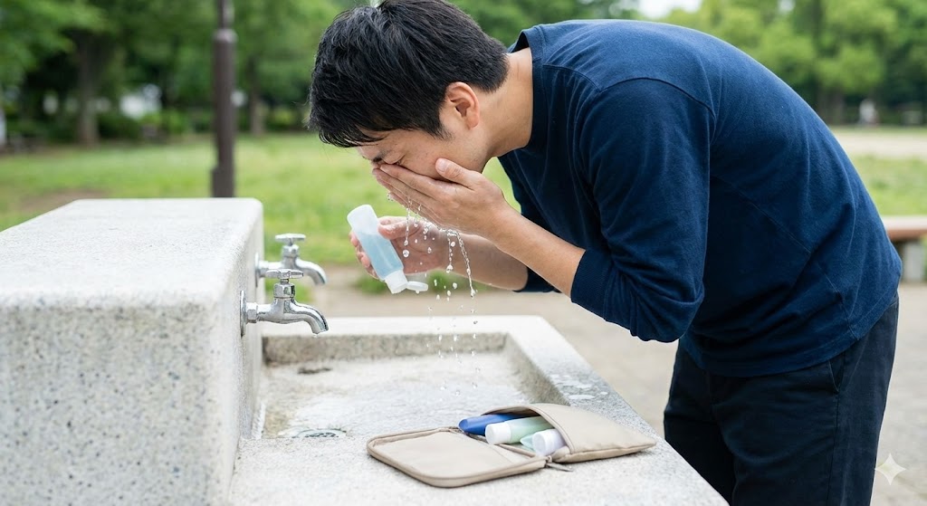 携帯用洗顔・洗眼グッズ：外歩きで付着した汚れを物理的にリセット