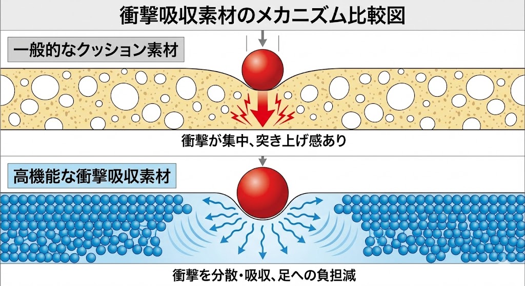 石畳の歩行を楽にする衝撃吸収の力