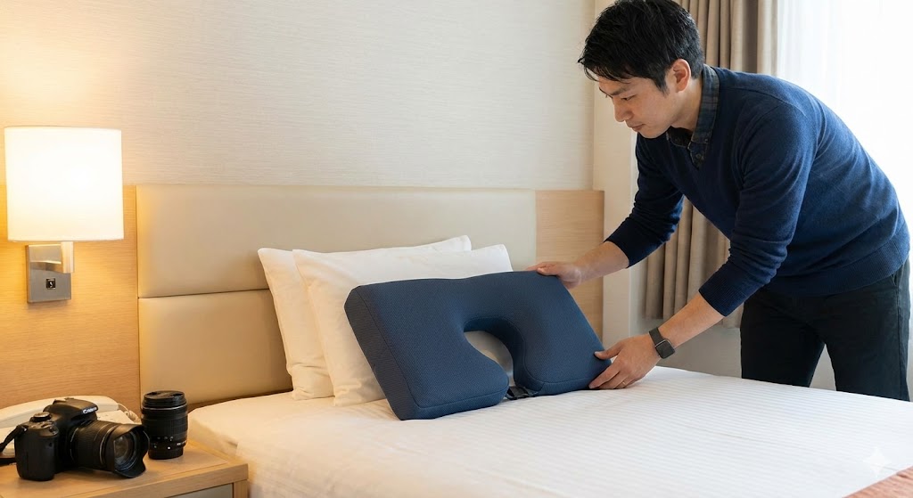 3.【多機能・変形型】U字から四角い枕へ。ホテル泊が多い撮影者に最適