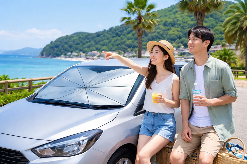 観光地でも重宝するダイソーサンシェード車