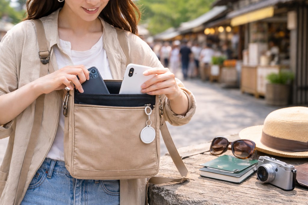 携帯無くさないグッズ ！旅行・観光で役立つ2台持ち専用ポーチ