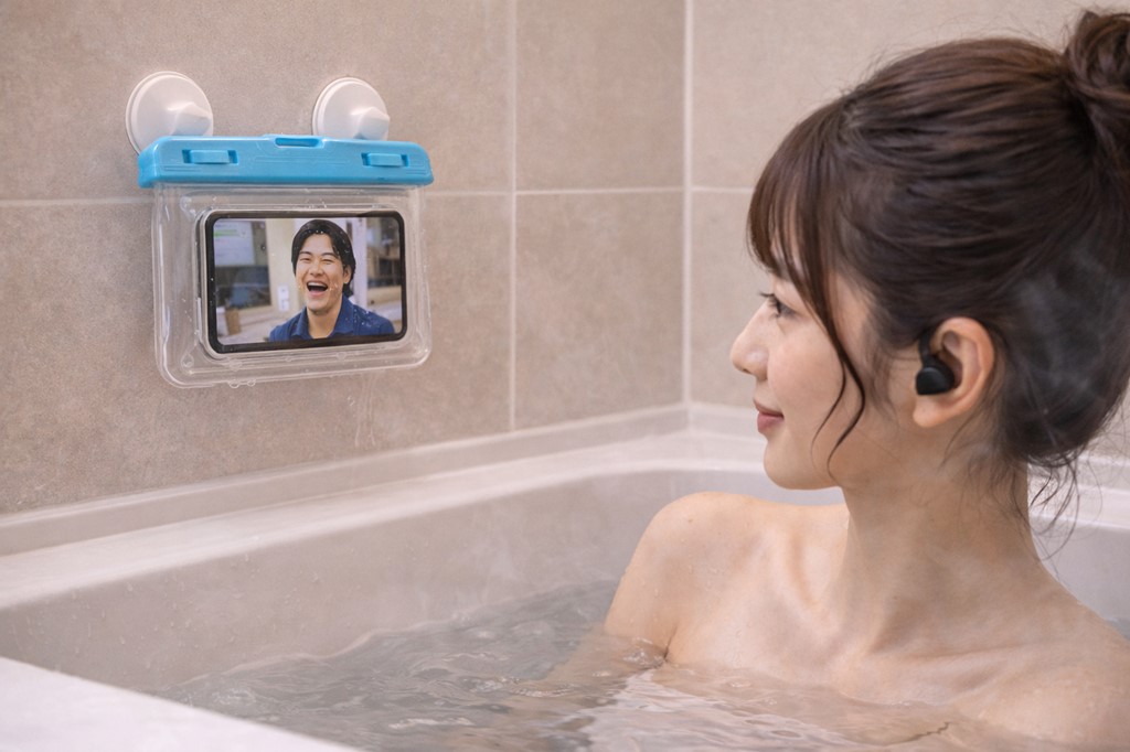 携帯をお風呂の壁に固定して動画を見る方法