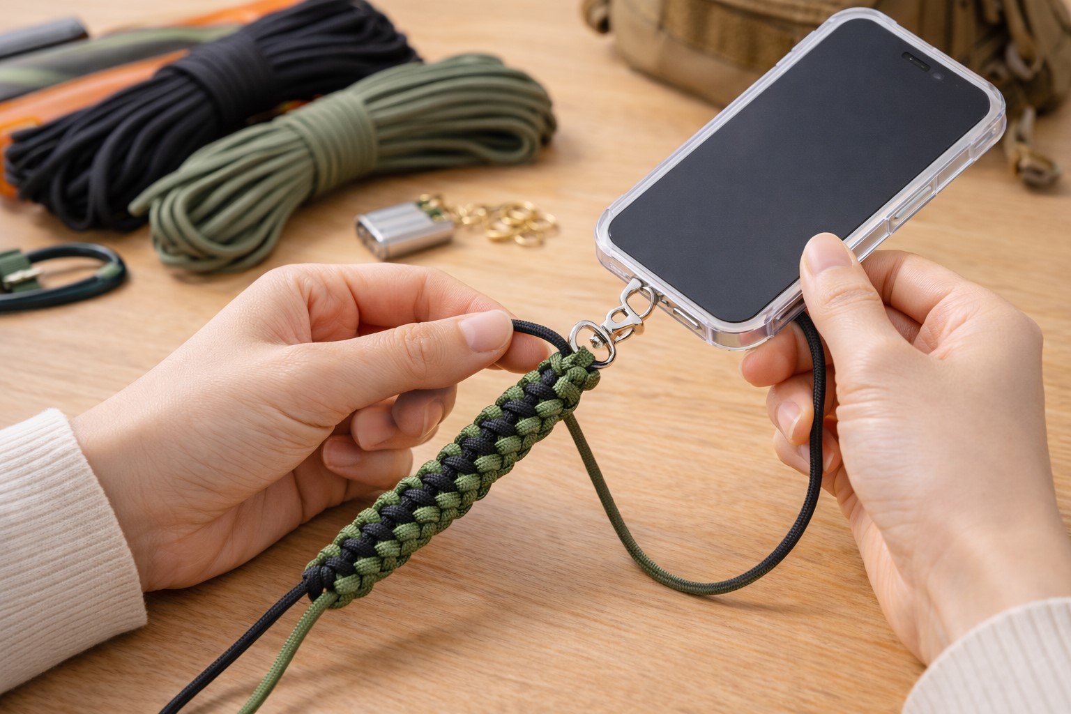 パラコードと編み方で強度を確保