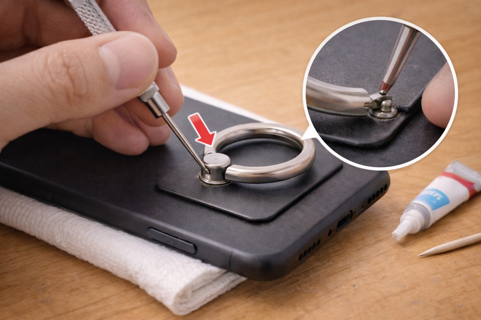 スマホリングの金具が出てきた時の直し方