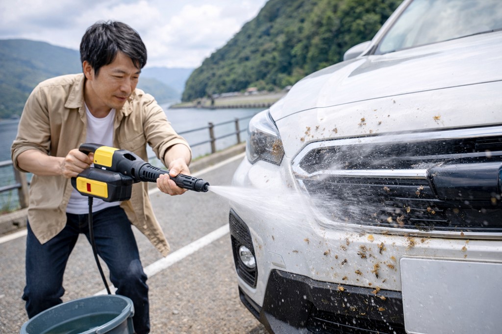 観光中の虫汚れを放置せずその場で洗浄する