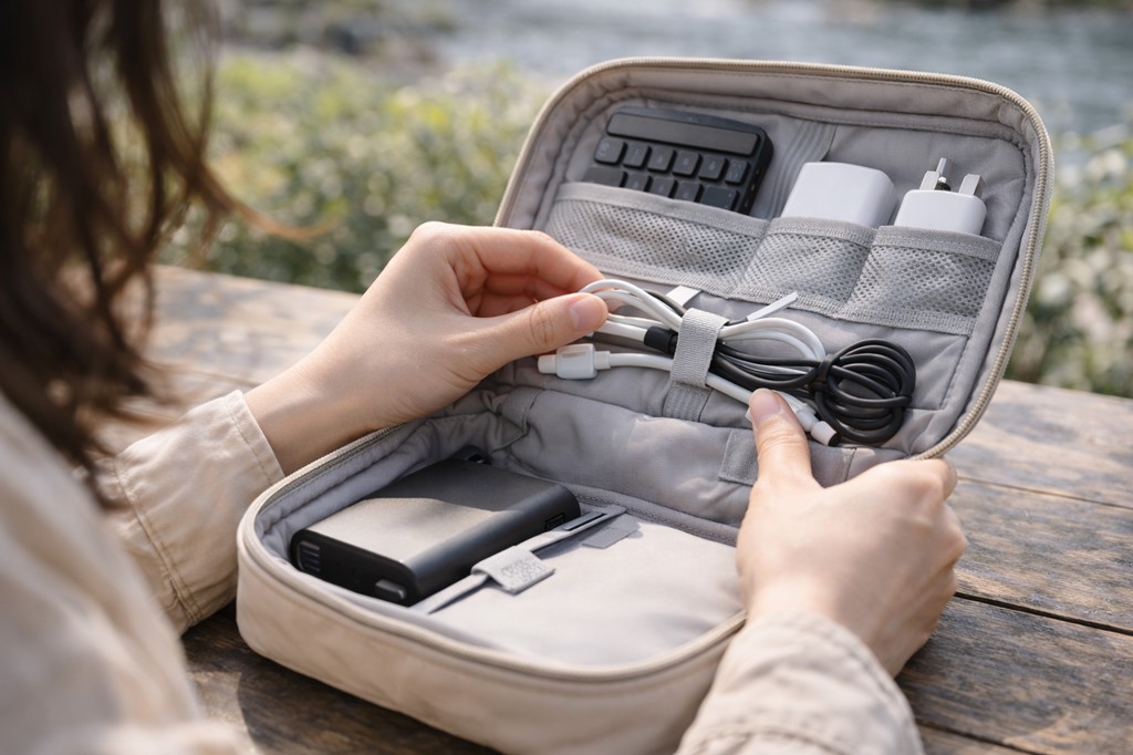 携帯のケーブル収納を整理する