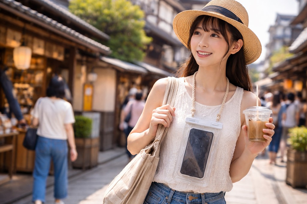 携帯をぶら下げるケースで移動も快適に