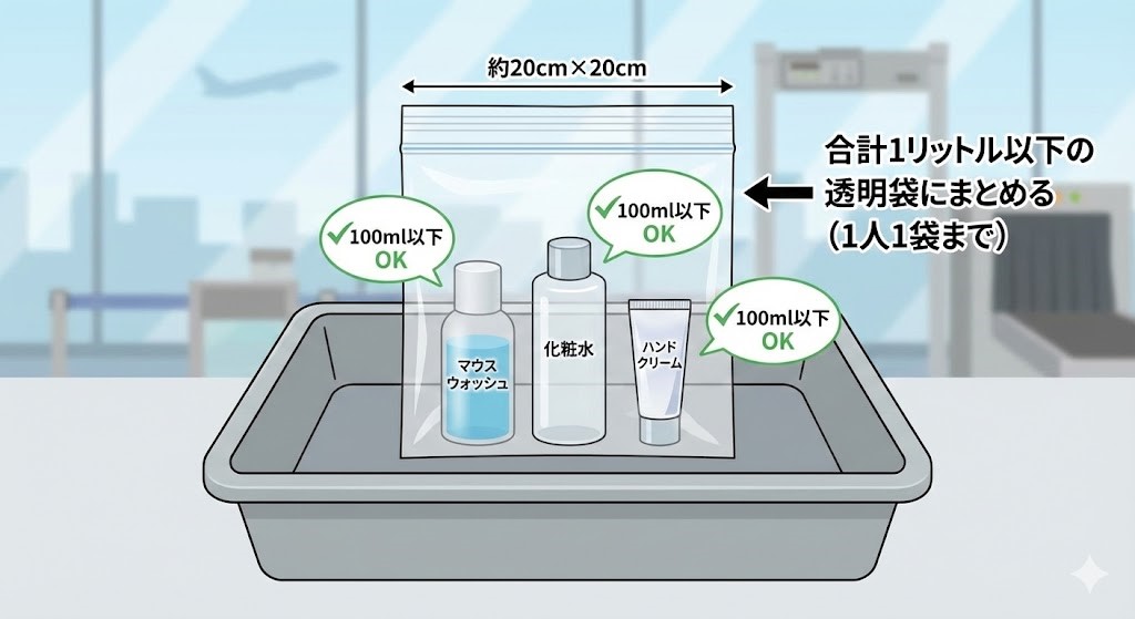 飛行機への持ち込みに適した容器のサイズ