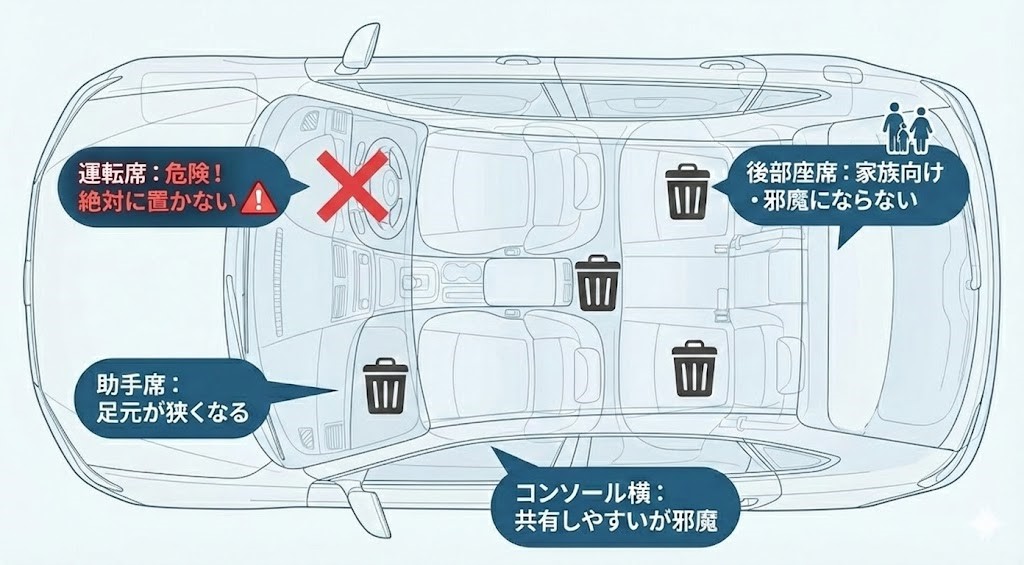 車内のごみ箱の置く場所