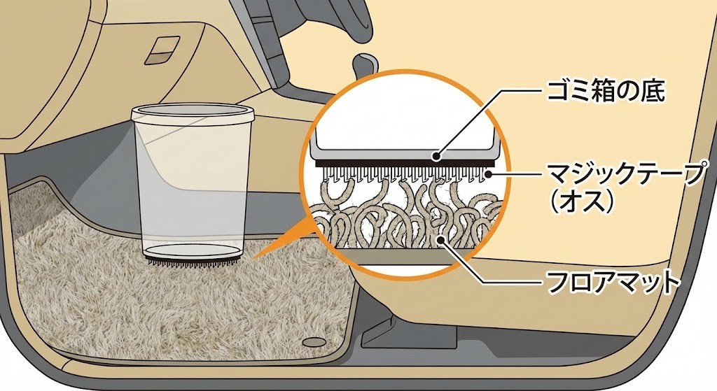 マジックテープでゴミ箱を強力固定