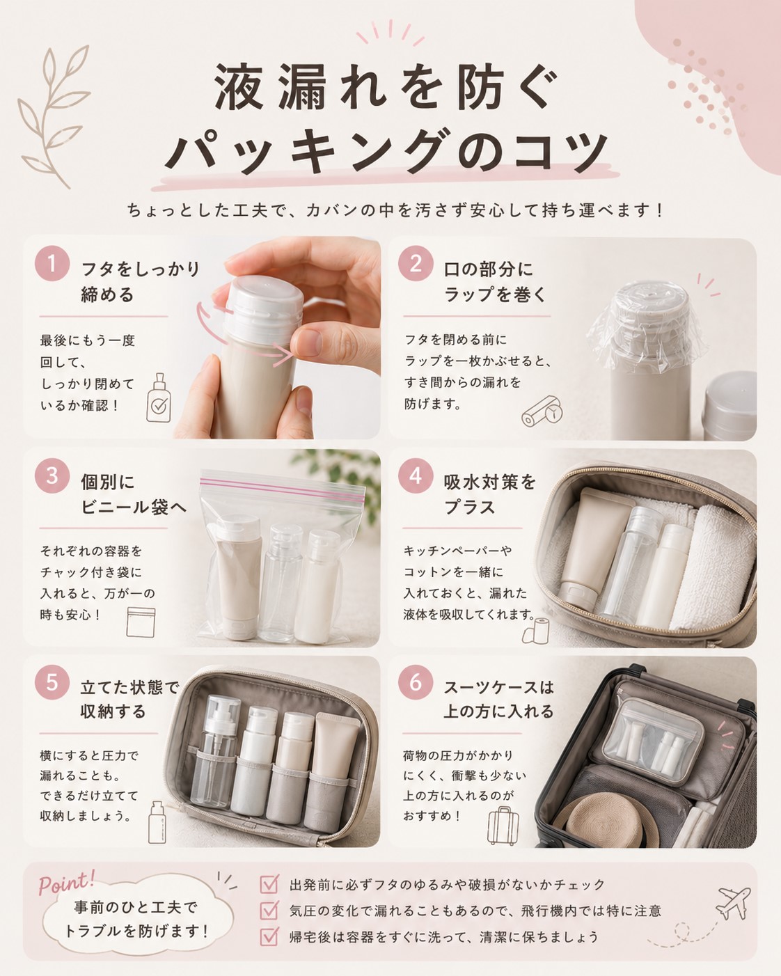 液漏れを防ぐパッキングのコツ