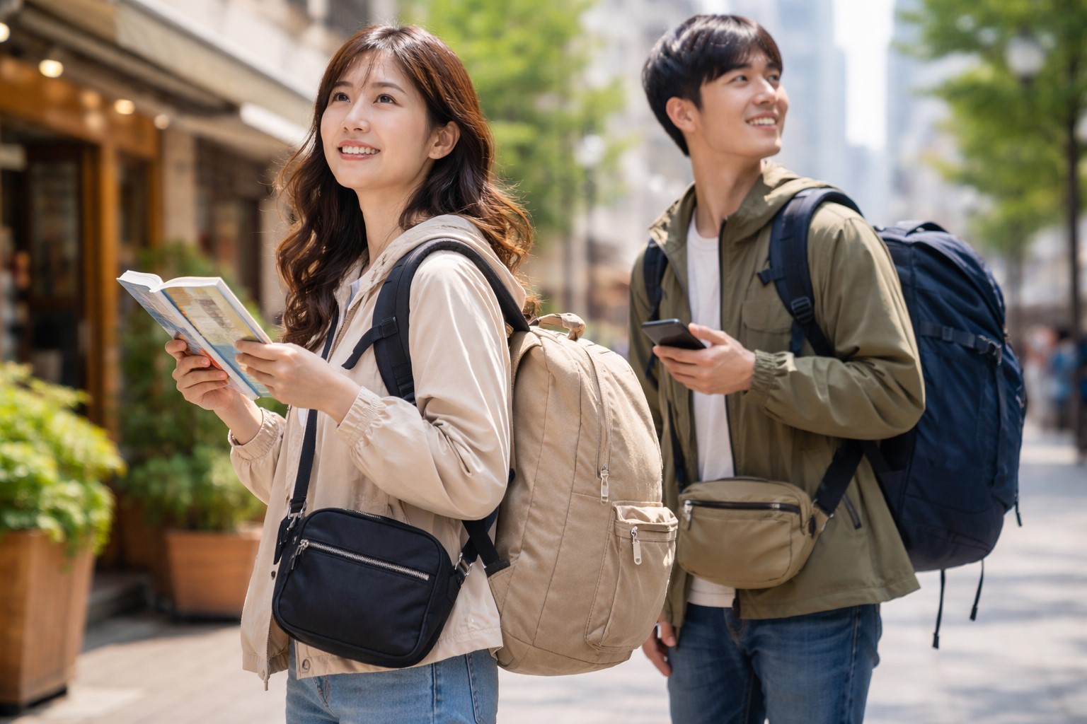 便利な旅行カバンの2個持ちスタイル