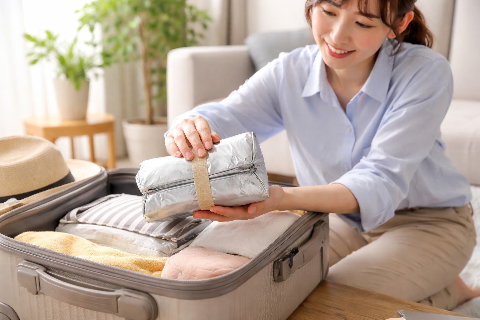 行きはコンパクトに折りたたみ可能