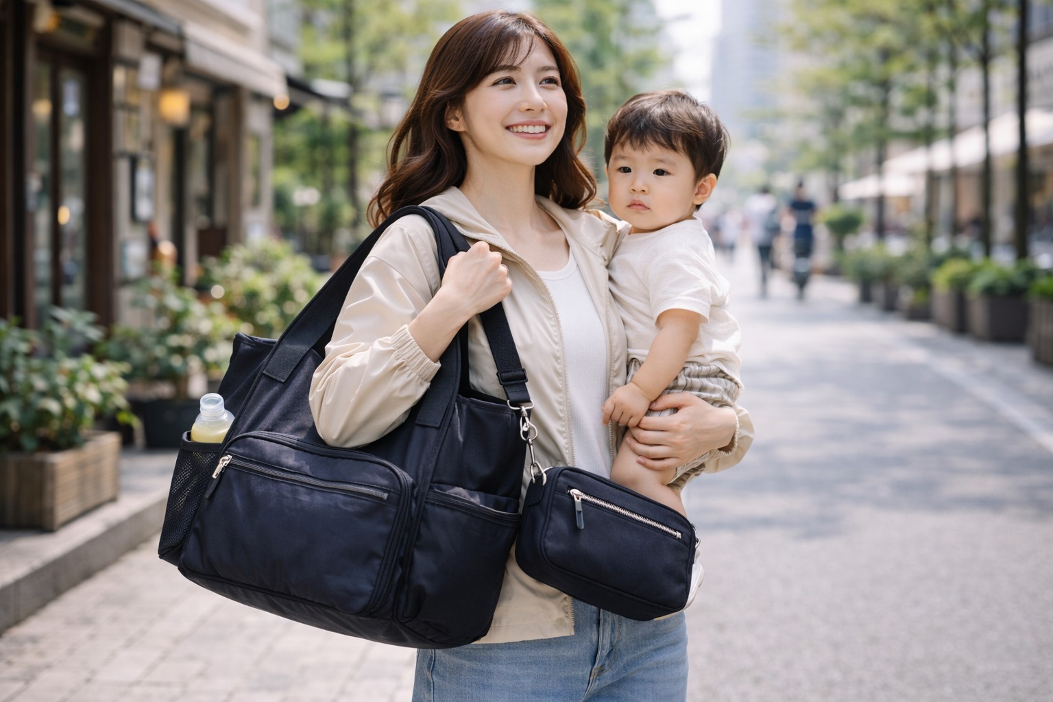 マザーズバッグにも最適な組み合わせ