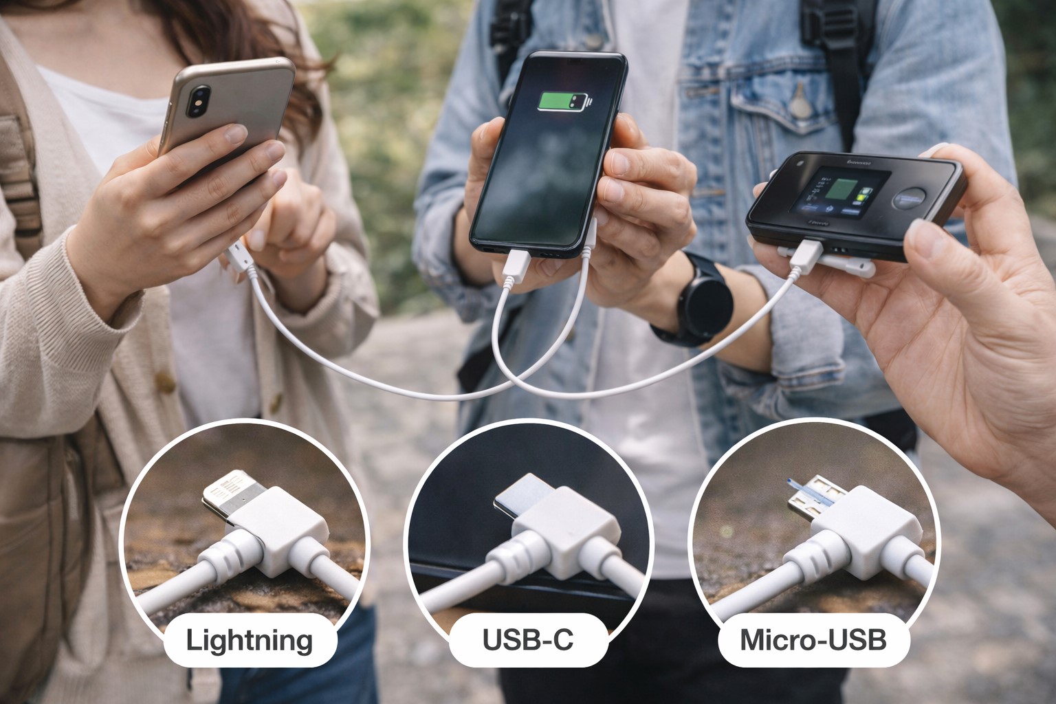 複数人旅行に便利な3in1ケーブル