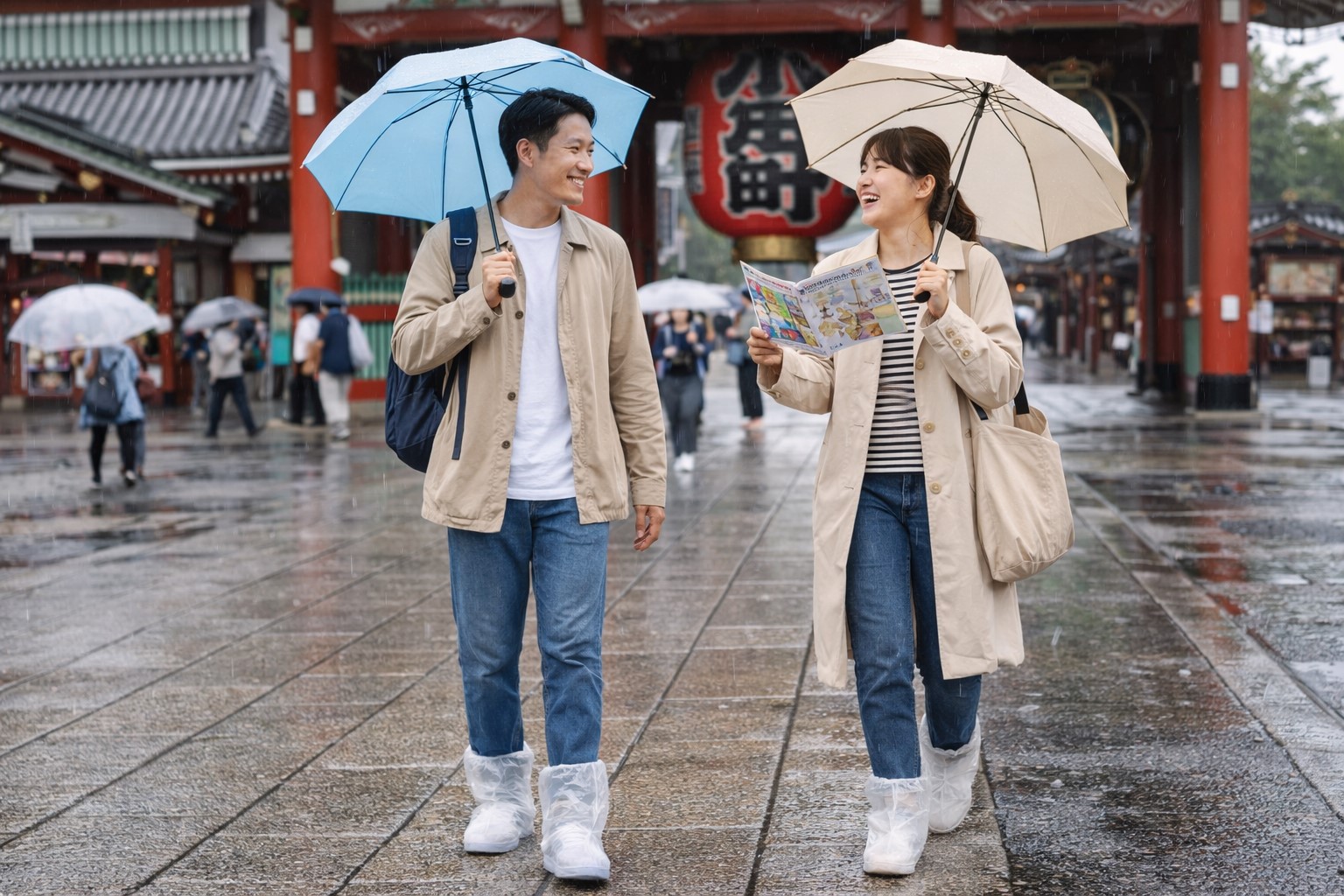 100均の靴カバーや傘で観光を楽しむ