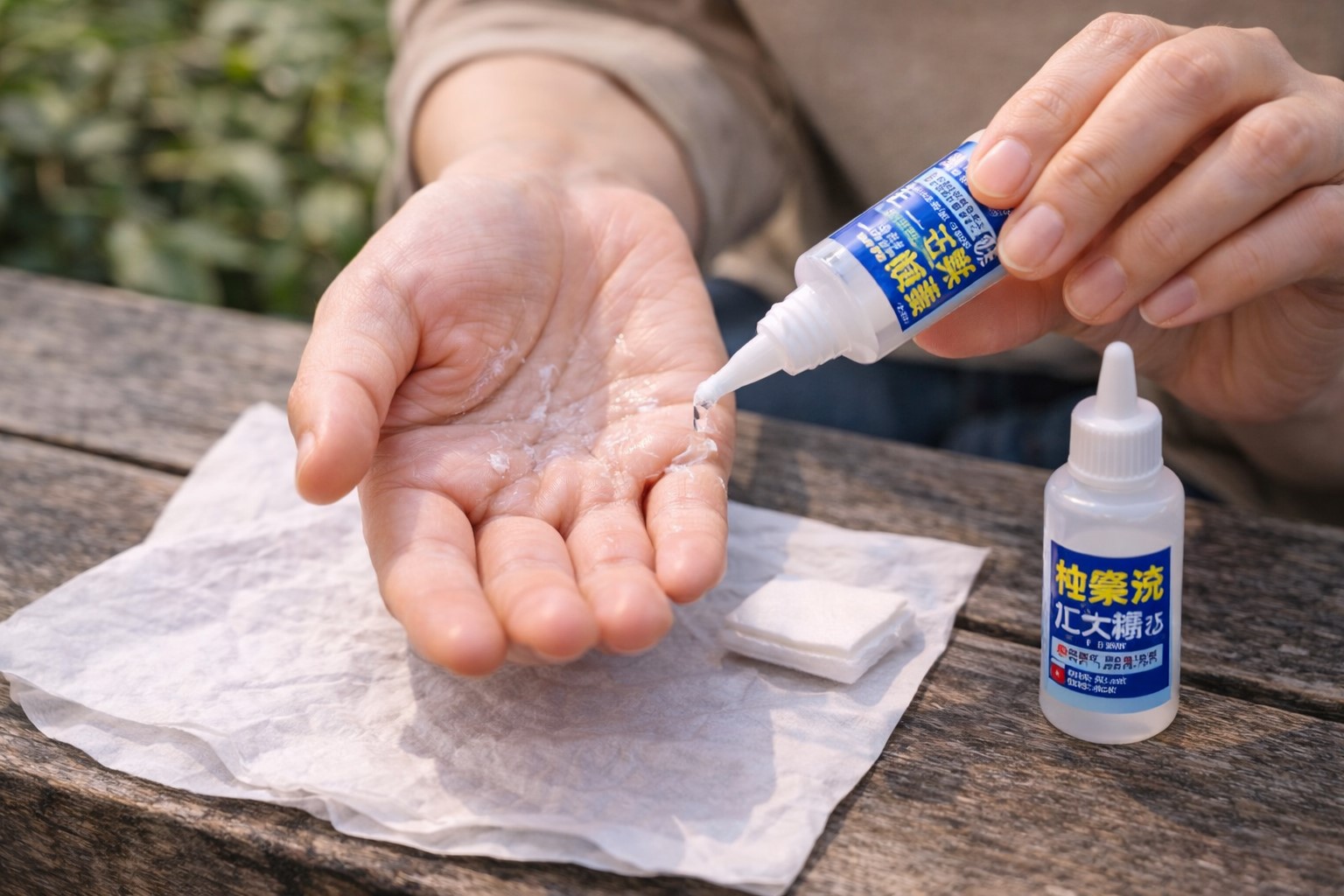 手についた時ははがし液で落とす