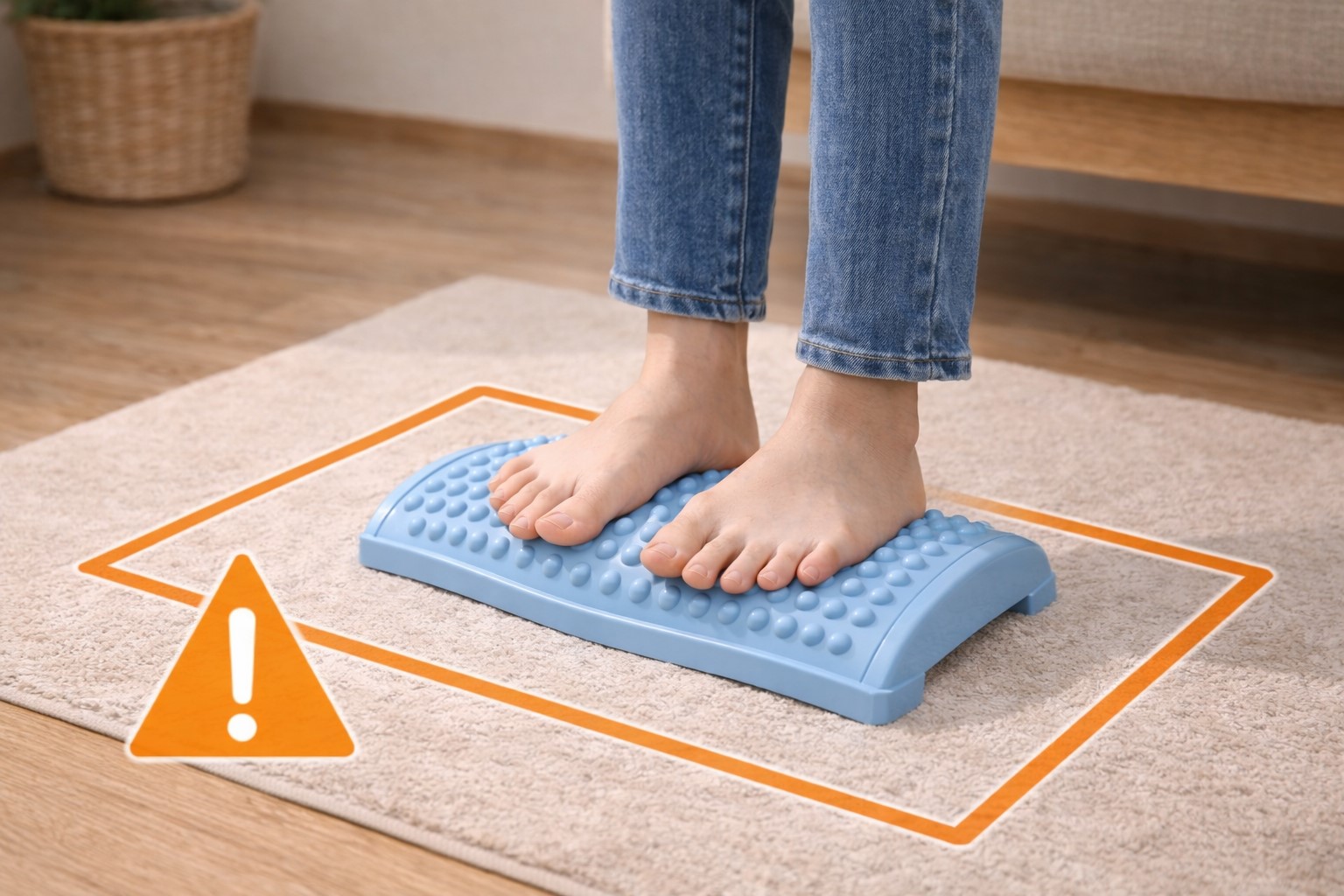 転倒に注意して平らな場所で使用する