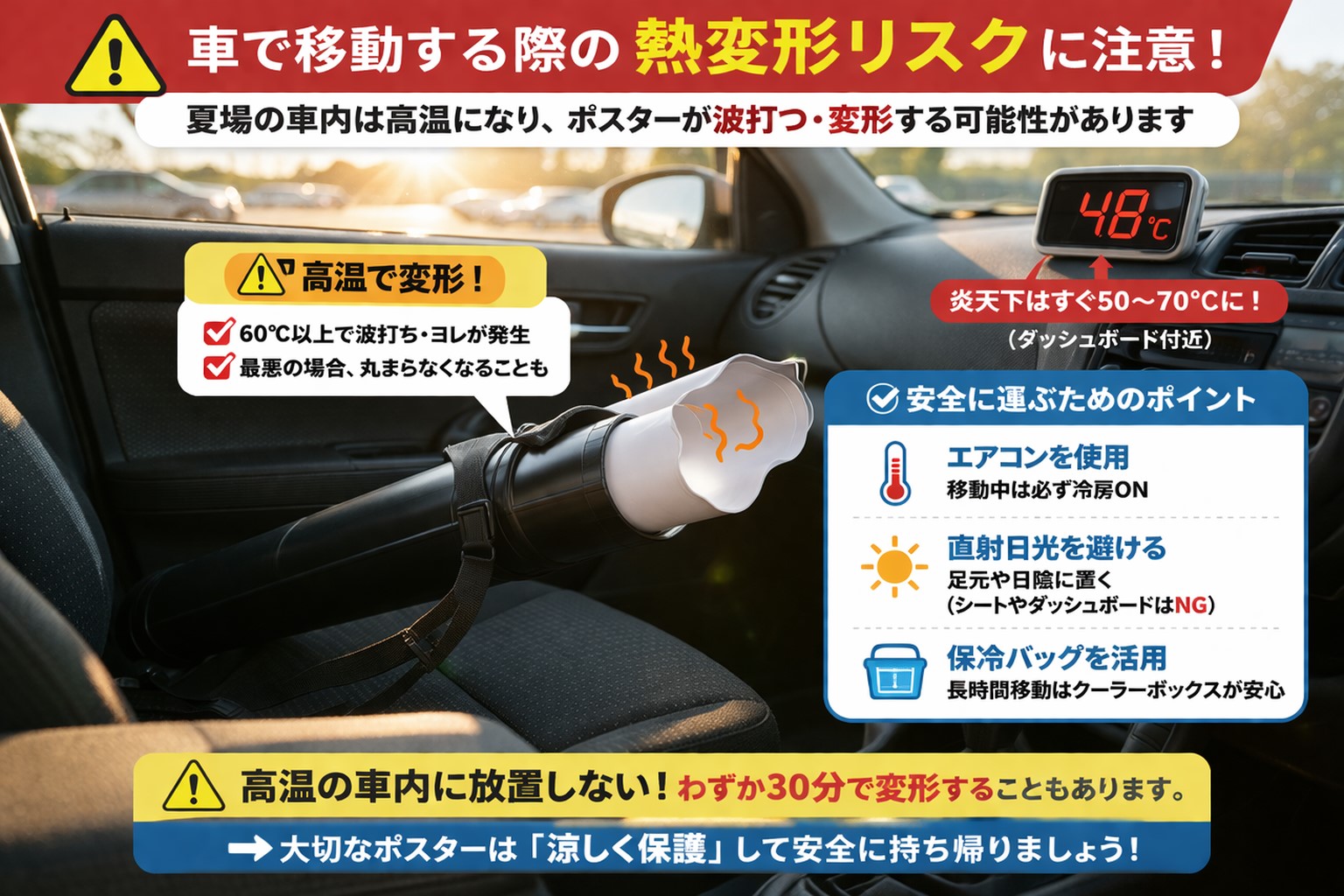 車で移動する際の熱変形リスクに注意