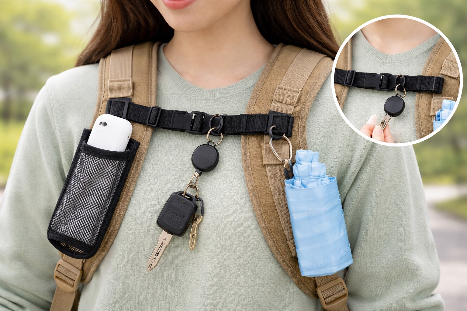 リュックの肩紐を便利にする方法