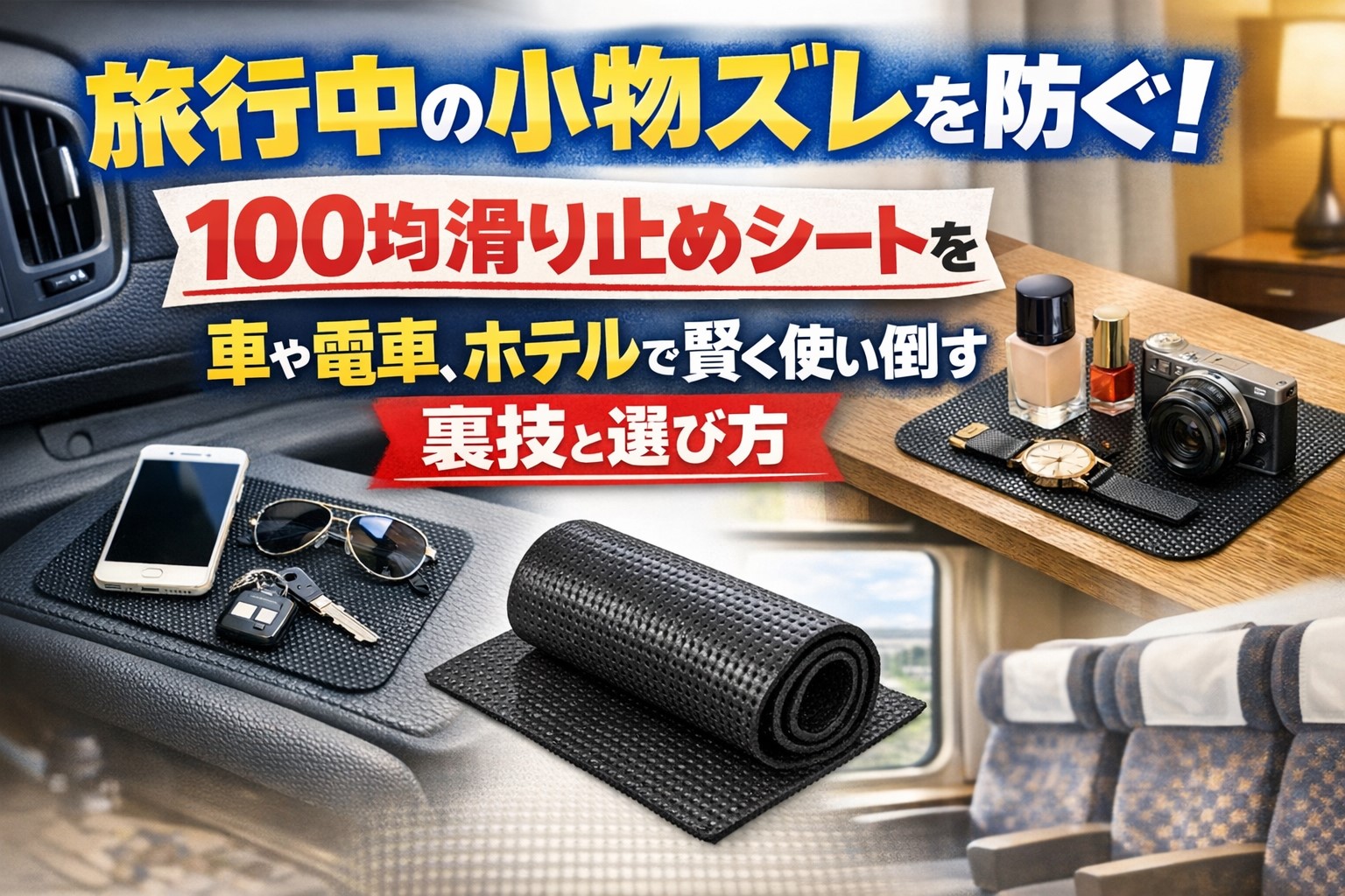 100均滑り止めシート活用術！旅行中の車やバスでの小物ズレ対策