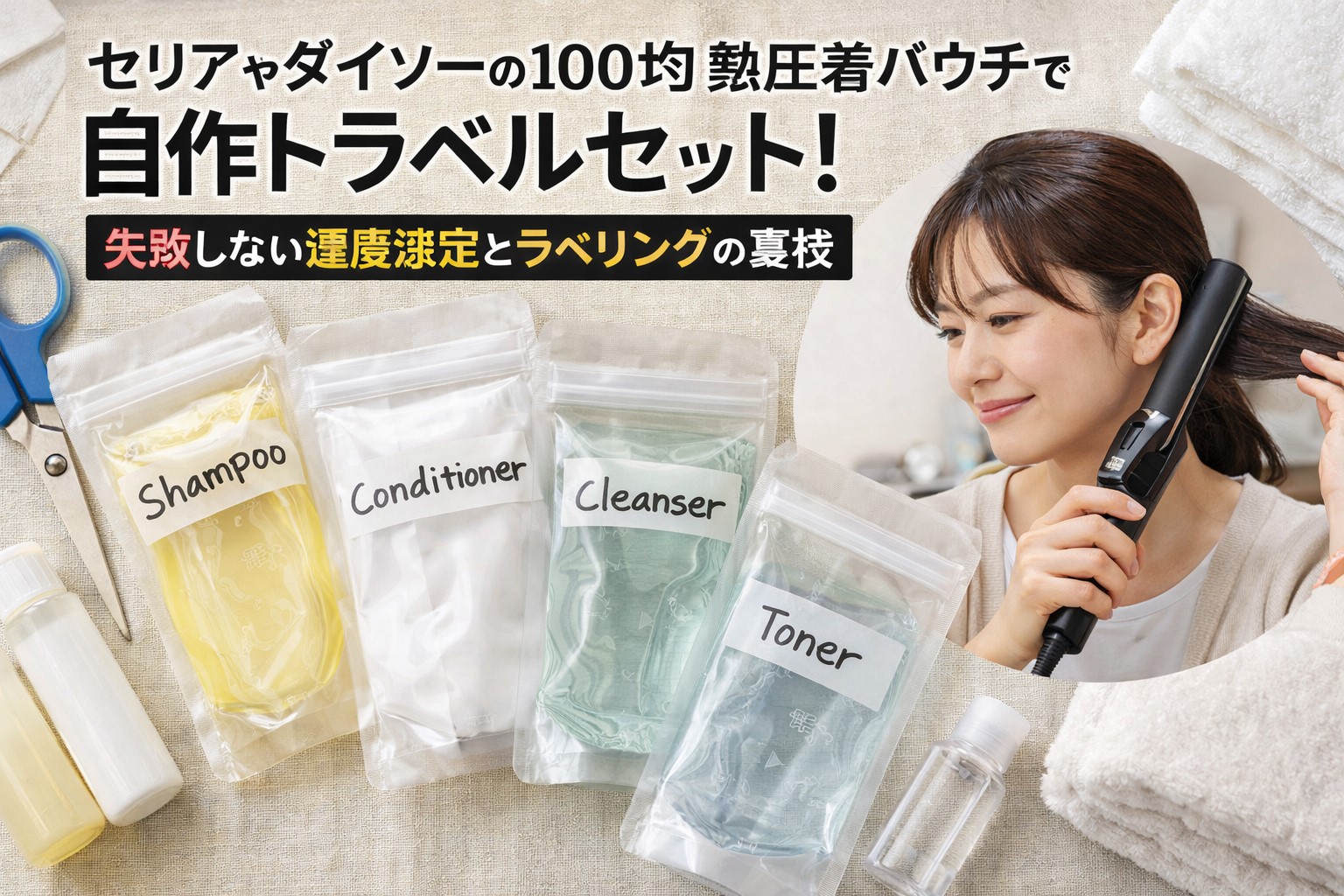 100均熱圧着パウチの作り方！ヘアアイロンで液漏れを防ぐ活用術