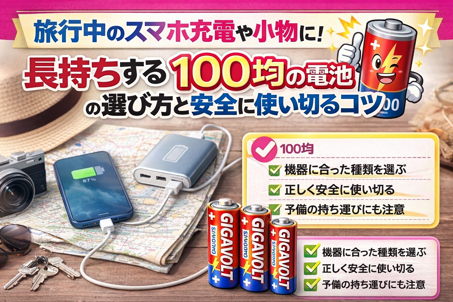 100均の電池とモバイルバッテリー！長時間の旅行での選び方