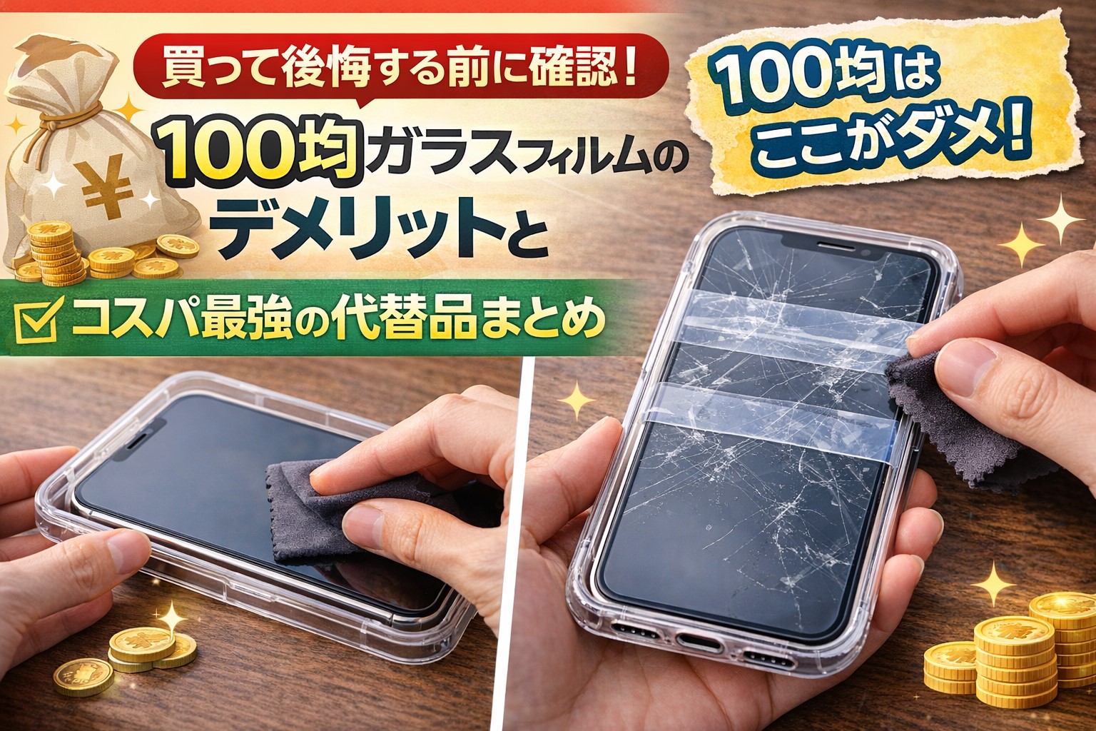 100均ガラスフィルムのデメリットとは？買う前に知るべき注意点