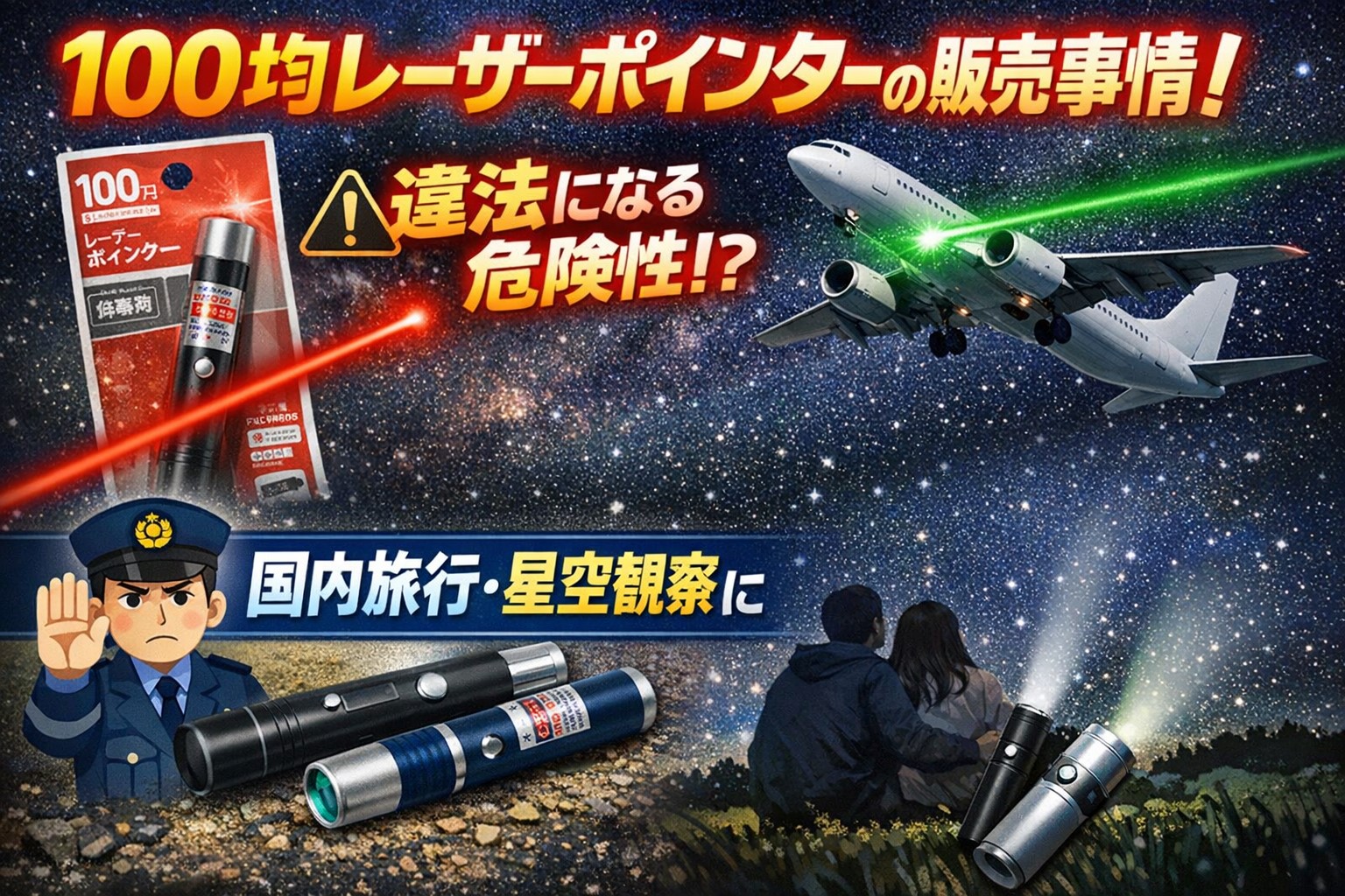 100均レーザーポインターの売り場は？違法の噂と旅行の代用品