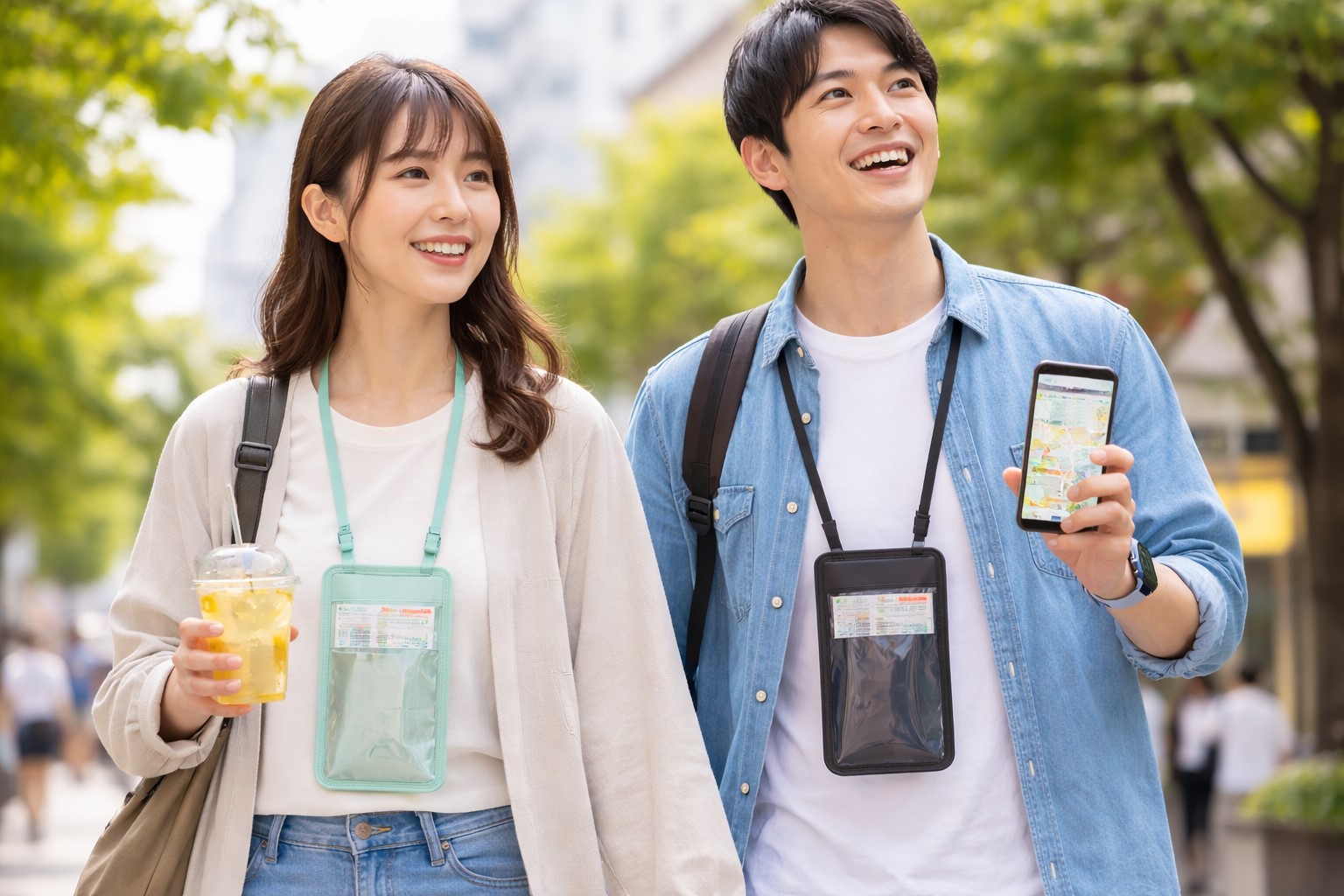 便利な首かけタイプで手ぶら観光