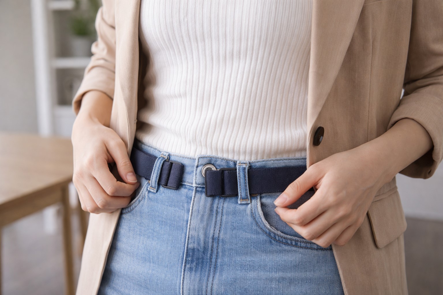 バックルなしで服の締め付け防止