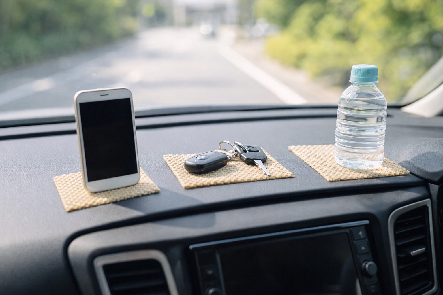 車のダッシュボードで小物を固定