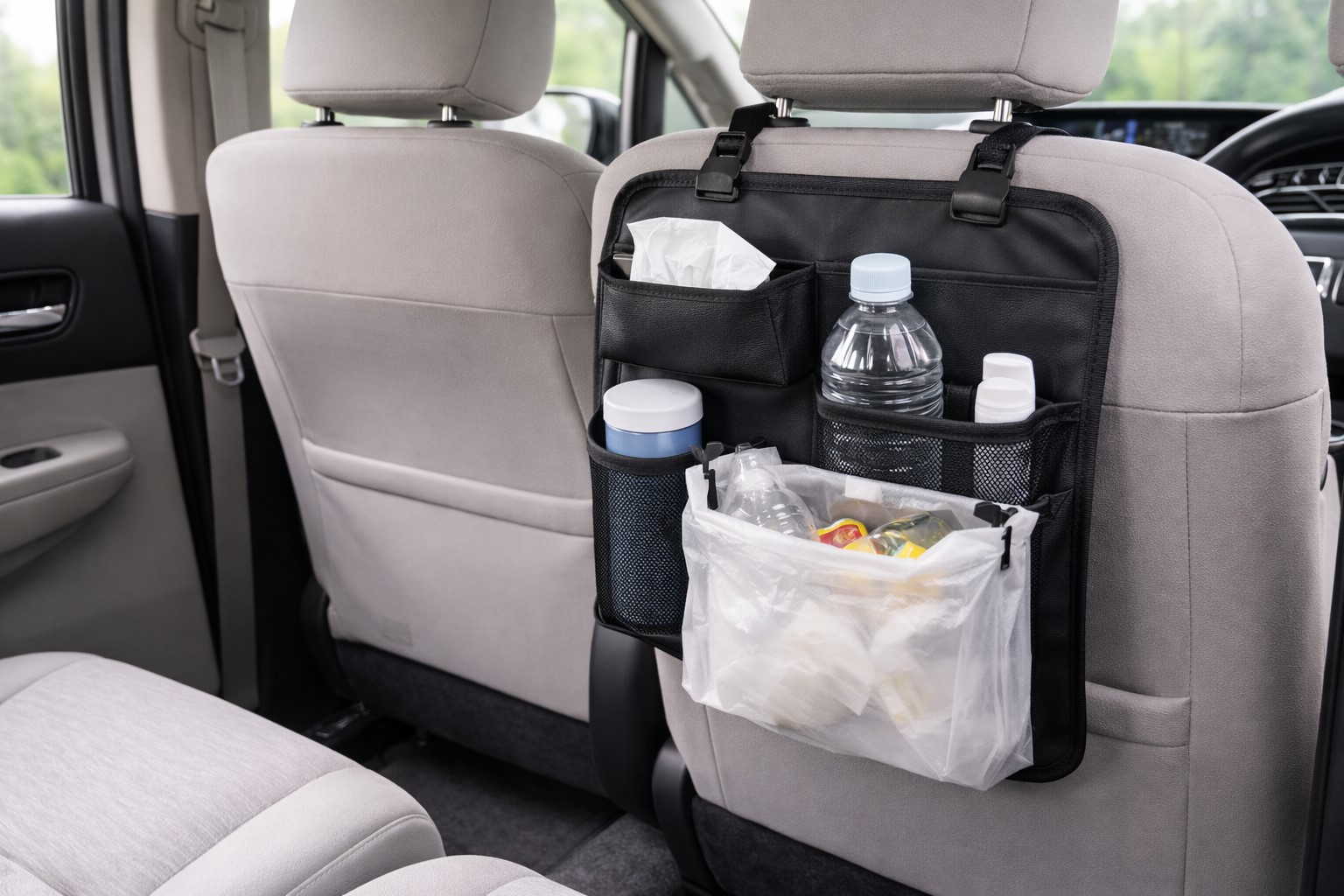 ヘッドレストに吊るす便利な収納術